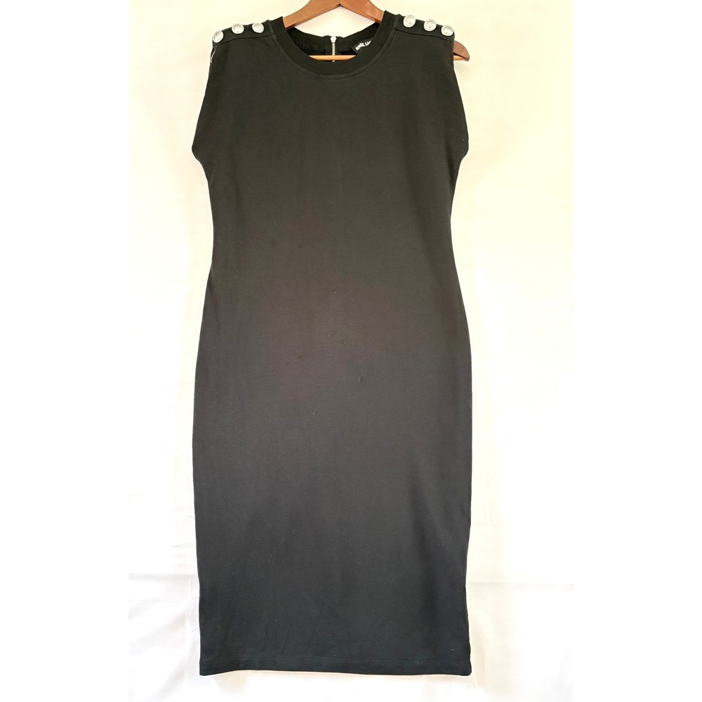 Vintage Karl Lagerfeld Paris Womens Black Shoulder Pads Sheath‎ Dress Buttons